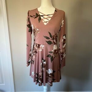 Xhilaration Dusty Rose Floral Long Sleeve Dress